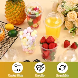 Gandeer 200 Pack Clear Plastic Cups Dessert Yogurt Parfait Banana Pudding Pet Disposable Cups with 200 Pcs Sporks for Fruit Ice Cream Party(U Shaped Bottom,16 oz)