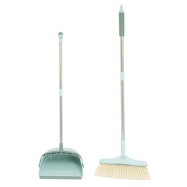 Tyenaza Dustpan Broom Set, Premium Long Handled Broom Dustpan Combo Upright Standing Broom and Dust Pan Brush with Handle for Indoor Outdoor Garage Kitchen Room Office Lobby Use