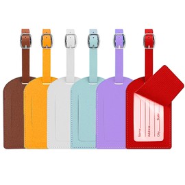 Luggage Tags, 6 Pcs Leather Suitcase Labels Travel Luggage Tag with Name ID Card Baggage Labels Tags for Luggage Bags Backpacks Cruise Waterproof Travel Accessories