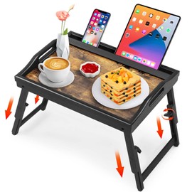 Bed Tray Table Breakfast Trays Serving Tray Bamboo Bed Laptap Floding Legs with Handles and Phone Holders