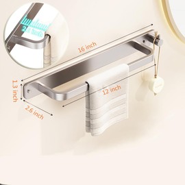 Aluminum 16 Inch Hand Towel Holder & Towel Bar - Silver Gray Drill-Mounted Bathroom Towel Rack, Wall Mounted Towel Hanger for Kitchen,Bathroom,Hotel (Includes Mounting Hardware)