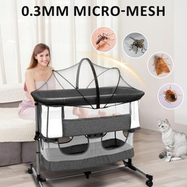 Bassinet Mosquito Net Cover to Keep Cats & Bugs Out for Baby, Two-Way Zipper, Portable Bassinet Cover with Storage Bag, Breathable Baby Mosquito Net for Travel Crib, Black