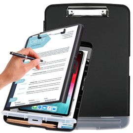 HONGHCL - Portapapeles de Plastico con Almacenamiento, Portapapeles con Almacenamiento Multifunción, Apertura Lateral del Portapapeles, Portapapeles para Enfermería,Oficina (Negro)