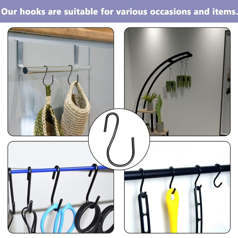 20PCS Mini S Shaped Hooks - Black Stainless Steel, Heavy