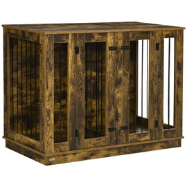 PawHut Furniture Style Dog Crate with Removable Divider, Dog Crate Side End Table Indoor with Double Doors, for Small to Large Dogs, 47" x 23.5" x 35", Rustic Brown