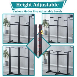 rcqeuiol Clothing Display Racks for Retail, Floor Standing Metal Garment Rack with Wheels, 6 Arms Heavy Duty Retail Display Racks for Hanging Clothes, Adjustable Shirt Rack, Black