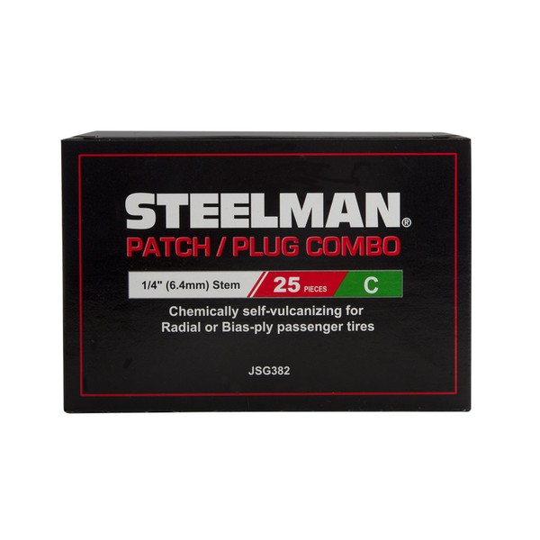Steelman 1/4-Inch Tire Repair Patch/Plug Combo for 1-Piece Repair of Tubeless Tires, Chemical or Heat Cure, Integrated Lead Wire, Box of 25