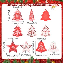 SUNNYCLUE 1 Box 80Pcs Wood Christmas Charms Christmas Party Decorations Large Wooden Cute Xmas Tree Bell Star Hanging Ornaments Charms Bulk for Winter Wonderland Holiday Party Home Decor Crafts Supply