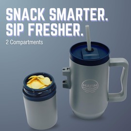 Sip N’ Snack Dual Compartment Stainless Steel Water Bottle – Triple Insulated, 24 Hours Cold/Hot, Leak-Proof, 2 Ways to Sip – Perfect for Drinks & Snacks On-the-Go (Stormy/Navy)
