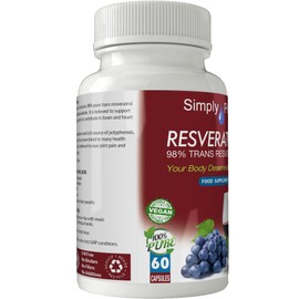 Simply Pure Resveratrol Capsules x 60, 98% Trans Resveratrol, Gluten Free, GM Free and Vegan