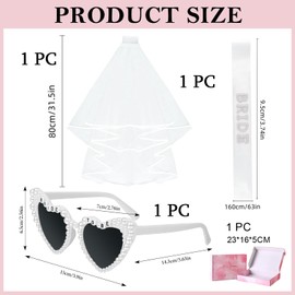 Ruispeed JGA Accessories Women Set - Bride to Be Sunglasses with Heart, Bridal Veil & Sash for Wedding, Bachelorette Party, Bridal Night & Hen Night Decoration