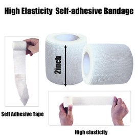 Hysiwen 6 Pack 2" x 5 Yards Self Adhesive Bandage Breathable Cohesive Wrap Self Adherent Vet Tape Self Stick Bandage Wrap for Sports, Athletic, Wrist, Ankle(White)
