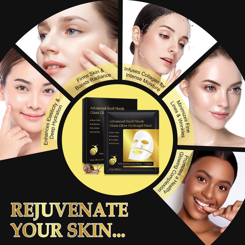 ITSDAWN 6 Pack Advanced Snail Mucin Glass Glow Face Masks,