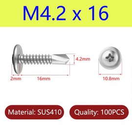 Qrity Self Tapping Screws M4.2 x 16 mm, Drill Tail Self Drilling Screws, Stainless Steel Screws, Round Head Phillips Self Drilling Screws, 100 PCS