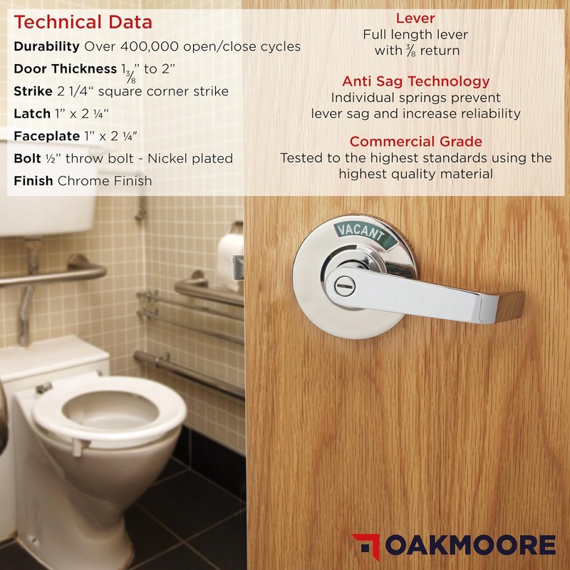 Commercial Door Handle Bathroom Door Lock in Chrome | Vacant