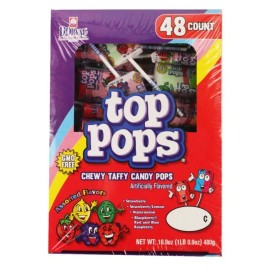 Dorval Trading Company Top Pops Assorted Flavors Chewy Taffy Candy Suckers Lollipops (Pack of 48)