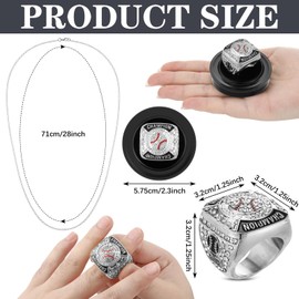 Landical 12 Pcs Baseball Rings Baseball Championship Trophy Rings Sport Ball Games Award Gift with Display Neck Chain and Stand for Tournament or League Champion Winner(Silver)