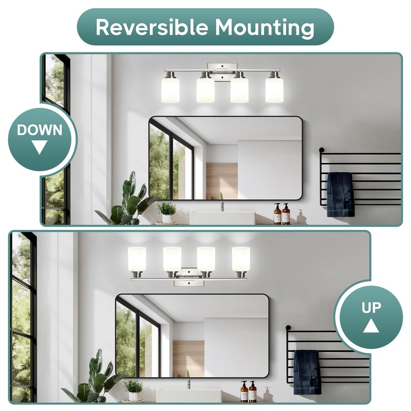 Ascher Bathroom Light Fixtures, 4-Light Vanity Light Over Mirror, Brushed