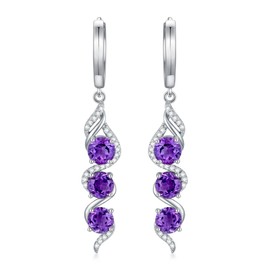 Crystal Earrings 925 Sterling Silver Genuine Crystal Earrings for Women, Sterling Silver, Amethyst