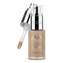 PÜR MINERALS 4-in-1 Love Your Selfie Longwear Foundation & Concealer, Full Coverage Liquid Foundation, Hydrating Formula, Cruelty Free