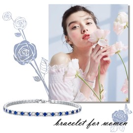 KXJ S925 Sterling Silver Classic Multi-Color Tennis Bracelet Round Cubic Zirconia CZ Tennis Bracelet for Women Girls Sisters Birthday Wedding,7 inches, 7 inches, Cubic Zirconia