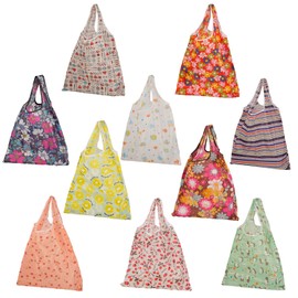 Hossejoy 10 Pcs Reusable Grocery Bags with Handles,Waterproof Nylon Tote Bags, Foldable Lightweight Shopping Bags, Machine Washable for Women Grocery Shopping Supplies Daily Storage