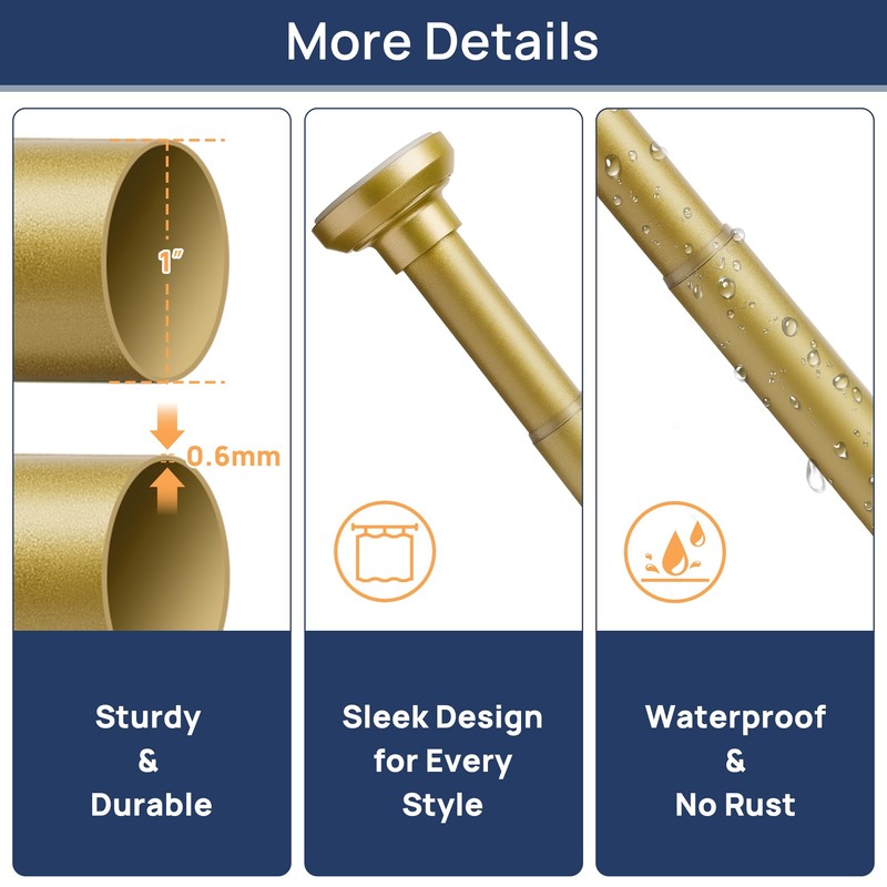 ENJOYBASICS Gold Shower Curtain Rod 30 to 76 Inches, 1