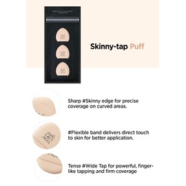 JUNG SAEM MOOL Skinny Tap Puff 3pcs, Mini Precision Puff for Concealer and Touch-Up, Ultra-Slim Fitting Makeup Sponge for Seamless Coverage Around Nose Eyes Lips, Korean Beauty Tool