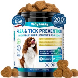 Woyamay Flea and Tick Prevention for Dogs Chewables, 200 Soft Treats, Natural Dog Flea and Tick Treatment, Oral Flea Chews for Dogs Supplement, Flea and Tick Chews for Dogs Puppies, All Breeds & Sizes