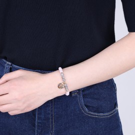 COAI Women's Moon and Sun Stone Beaded Bracelet Crystal Bracelet Rose Quartz Labradorite Bracelet