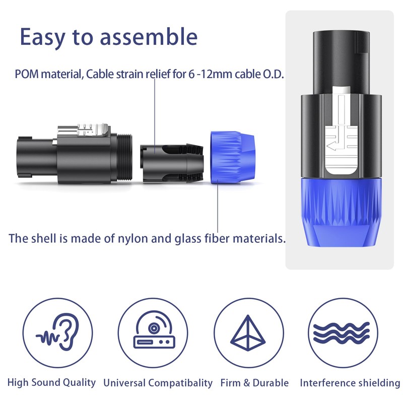 GCTBL 10 Pack 4 Pole Speakon Cable Adapter Plug Twist