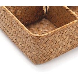 Tea Bag/Sugar Packet Holder, Coffee Station Condiment Organizer, Seagrass Storage Basket, Wicker Rattan Divided Basket Organizer for Drawer/Shelf/Countertop