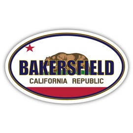 Bakersfield City California State Flag | CA Flag Kern County Oval State Colors Bumper Sticker Car Decal 3x5 inches