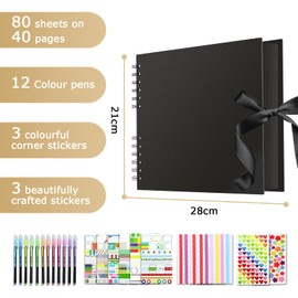 Janety DIY Photo Album, Scrapbook 80 Black Pages Photo Book for Gluing, 28 x 21 cm Photo Album, Can Be Used as a Graduation Gift, Baby Album, Valentine's Day Gift