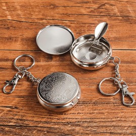 Portable Ashtray, Pocket Ashtray Windproof Ashtray with Lid Stainless Steel Car Ash Tray for Car Outdoor Cigars