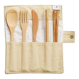 Green + Kind Bamboo Cutlery Roll-Up Set - Beige, 1 Set