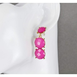 Magenta Pink earrings dangle post faceted gem bead stud hinged door knocker 1.5 inches long lightweight