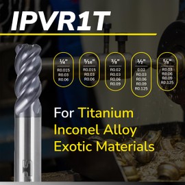 SPEED TIGER Carbide Corner Radius End Mill - 4 Flute - IPVR1T1/4 0.03" 4 (1 Piece, R0.03, 1/4") - Unequal Flute Spacing & Helix Design - for Titanium - Mill Bits Sets for DIYers & Professionals
