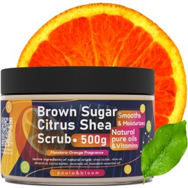 Shea-Kakaobutter Brauner Zucker Körperpeeling 500g - Bio-Mandarinenduft, Feuchtigkeitsspendend, Exfolierend, Anti-Aging, Kollagenfördernd, Sanft für Empfindliche Haut