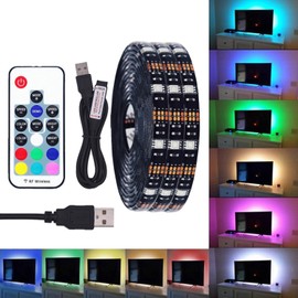 FOLGEMIR 2 Metre RGB LED Strip Dimmable, TV LED Backlight, 5050 RGB Strip for HDTV USB TV Lighting with 17 Buttons RF Remote Control, Waterproof IP65
