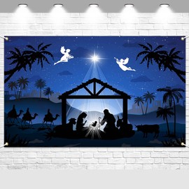 Avezano Christmas Nativity Backdrop Jesus Nativity Scene Banner Backdrop Holy Night Religious Xmas Photography Banner for Holiday Party (70.8x43.3inch)