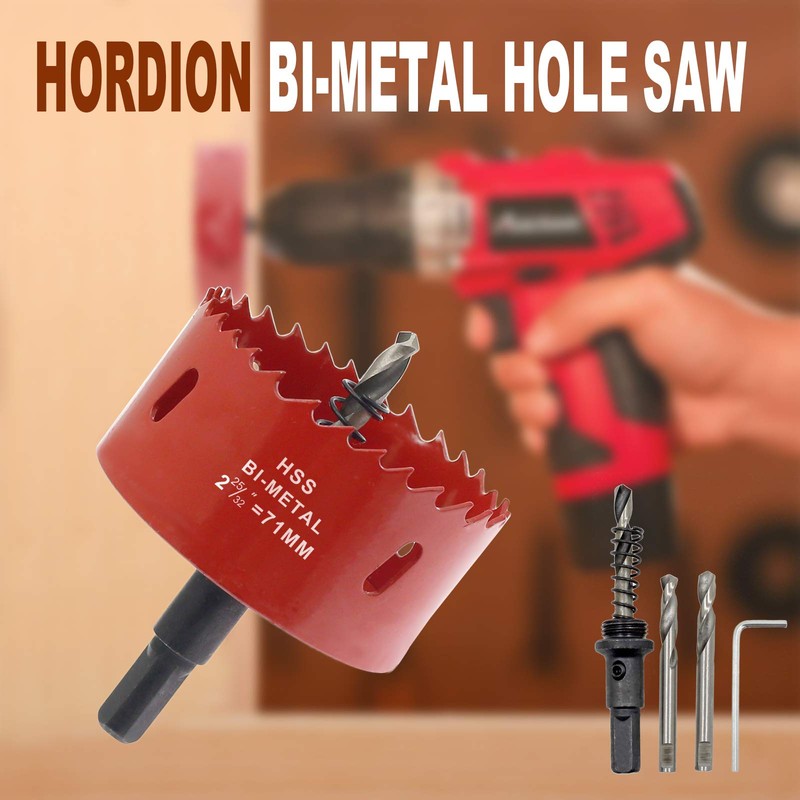 Hordion 71mm 2.8 inch Hole Saw, Heavy Duty Bi-Metal Hole