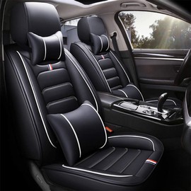 otoez Leather Seat Covers Full Set Leatherette Automotive Car Seat Covers 5 Seats Universal Fit for Most Sedan SUV Truck Pick-up Waterproof Vehicle Front and Back Cushion Protector