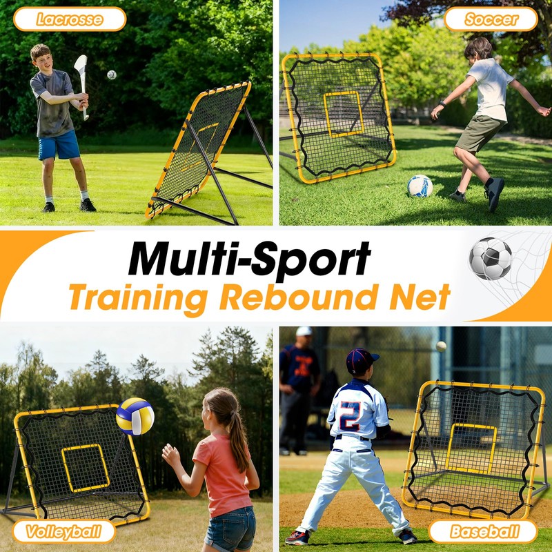 JIRTEMOT 3.7 x 3.7 FT Soccer Rebound Net, Yellow