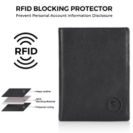 Polare Luxury RFID Blocking Leather Passport Holder Travel Wallet For Men and Women (Black with AirTag Slot)
