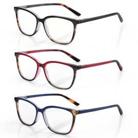 BLUEMOKY Blue Light Reading Glasses for Women 3 Pack Fashion Cat Eye Computer Glasses Bluelight Blocking Reader 4.00