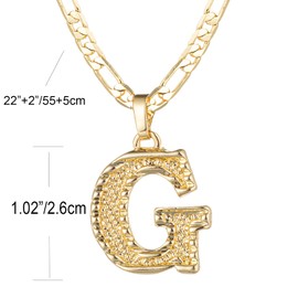 Initial Necklace for Women Men Teen Girls Boys, Gothic 18K Gold Plated 26 Letters Pendant Necklace, 3mm Wide Figaro Chain with Extension, Copper, Cubic Zirconia,