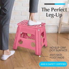 Handy Laundry Folding Lightweight Step Stool is Sturdy Enough to Support Adults and Safe Enough for Kids. Opens Easy with One Flip. Great for Kitchen, Bathroom or Bedroom. (Pink - 13 inch)