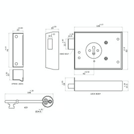 Rim Deadlock Surface Mounted Lock 106 x 83mm Black