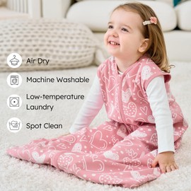 FIEMOL Baby Sleep Sack 6-12 months, 100% Cotton Sleeping Sack for Newborn and Infant, 3 Pack Baby Wearable Blanket for Boy and Girl, 0.5 Tog Lightweight Double Zipper Sleep Bag Pink Heart